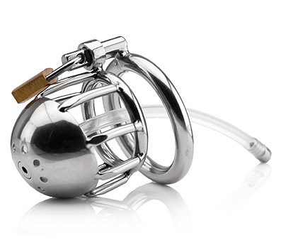 シリコンチューブ付男性用ショートケージ貞操帯 Male Boundage chastity device